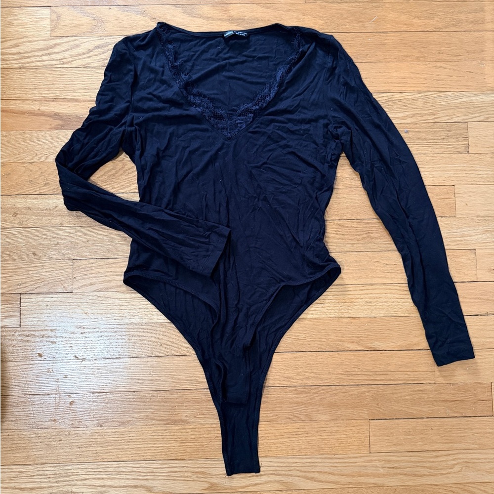 SHEIN Lace Neckline Black Long Sleeve Bodysuit Women’s Large